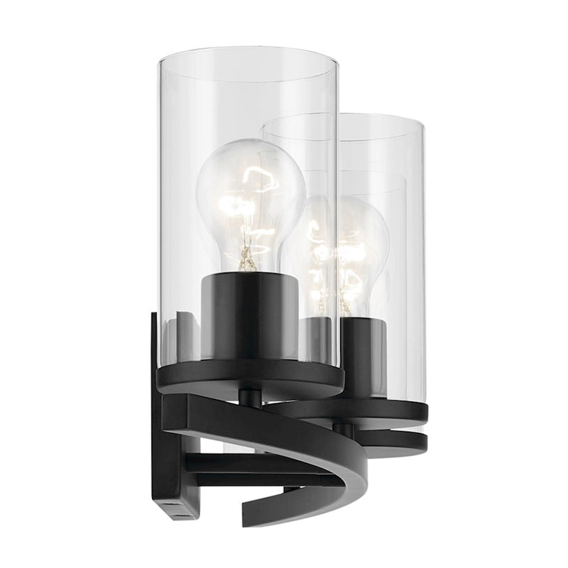 Kichler Crosby 31in 4-Light Linear Vanity Light | Modern Black Steel & Clear Glass | Bathroom Vanity & Damp Area Light | 4 Lights | Model 45498BKCLR