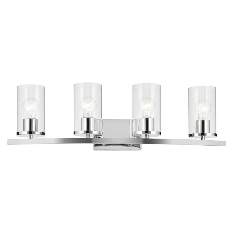 Kichler Crosby 31in 4-Light Vanity Light | Chrome & Clear Glass Linear | Bathroom & Damp-Rated Vanity Light | 100W per Socket, Dimmable | Model 45498CHCLR