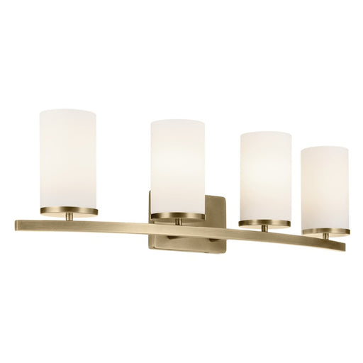Kichler Crosby 31in 4-Light Linear Vanity Light | Natural Brass Steel & Satin Etched Cased Opal Glass | Bathroom Vanity Light | Model 45498NBR