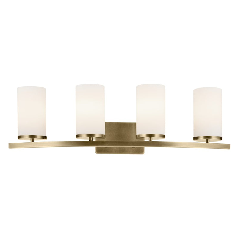 Kichler Crosby 31in 4-Light Linear Vanity Light | Natural Brass Steel & Satin Etched Cased Opal Glass | Bathroom Vanity Light | Model 45498NBR