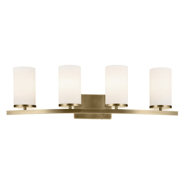 Kichler Crosby 31in 4-Light Linear Vanity Light | Natural Brass Steel & Satin Etched Cased Opal Glass | Bathroom Vanity Light | Model 45498NBR