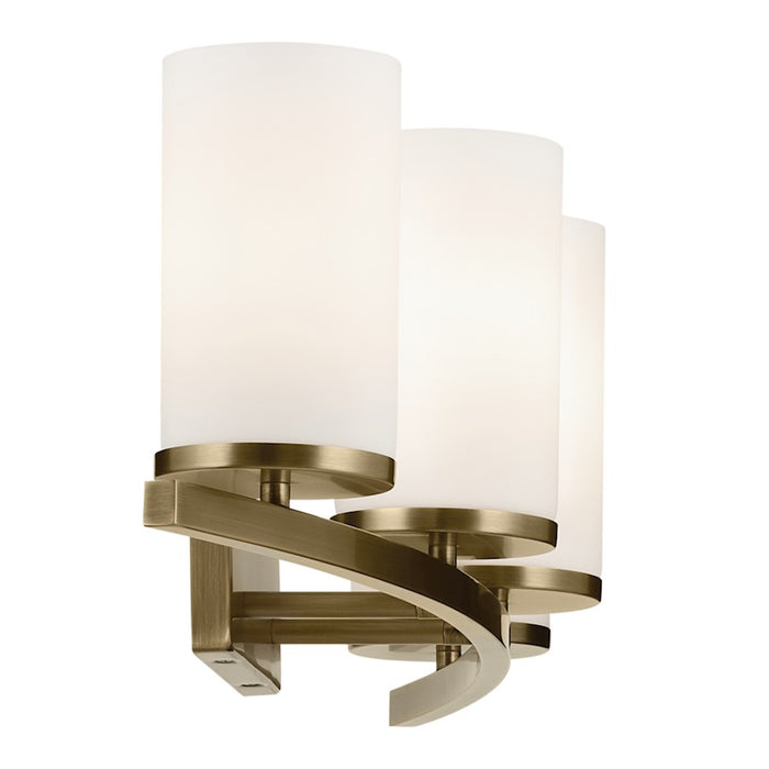 Kichler Crosby 31in 4-Light Linear Vanity Light | Natural Brass Steel & Satin Etched Cased Opal Glass | Bathroom Vanity Light | Model 45498NBR