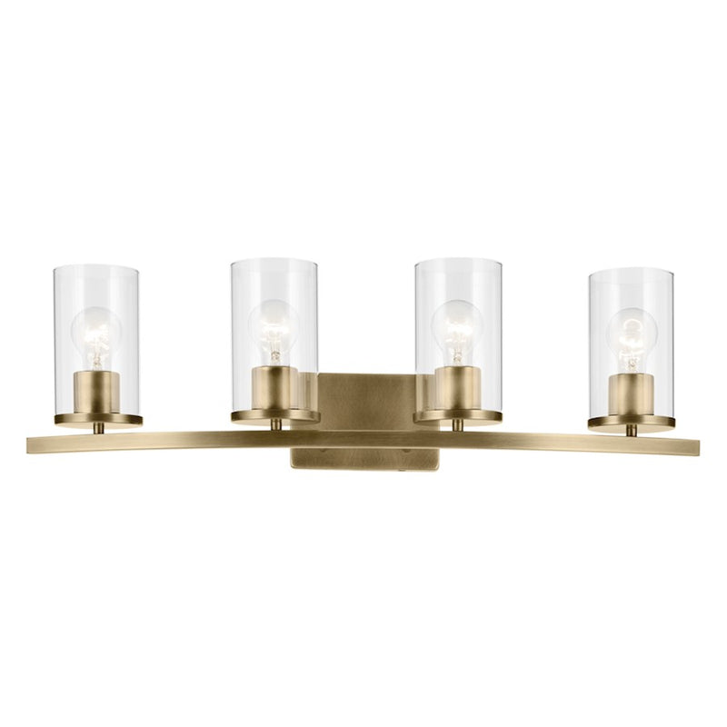 Kichler Crosby 4 Light Linear 8.75" Vanity Light, Brass/Clear