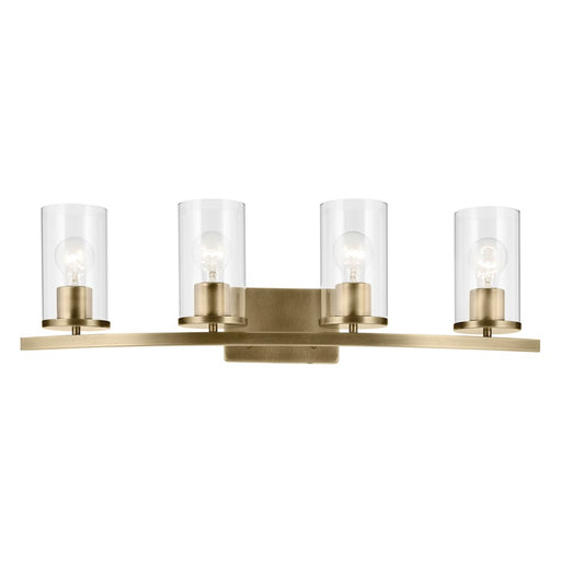 Kichler Crosby 4 Light Linear 8.75" Vanity Light, Brass/Clear