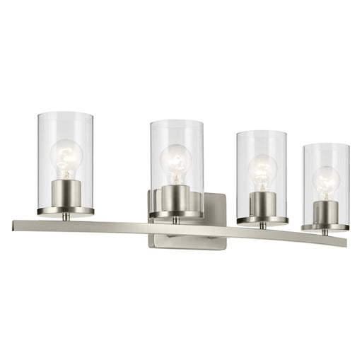 Kichler Crosby 31in 4-Light Vanity Light | Brushed Nickel Steel & Clear Glass | Bathroom & Powder Room Lighting | 100W per Bulb, 4-Bulb | Model 45498NICLR
