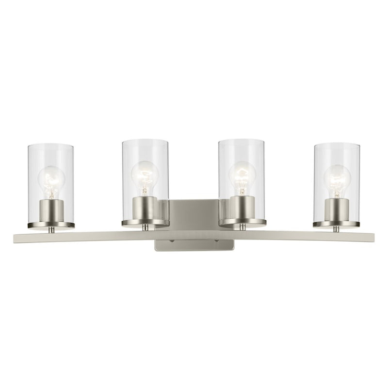 Kichler Crosby 31in 4-Light Vanity Light | Brushed Nickel Steel & Clear Glass | Bathroom & Powder Room Lighting | 100W per Bulb, 4-Bulb | Model 45498NICLR