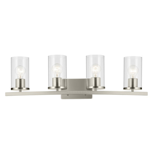 Kichler Crosby 31in 4-Light Vanity Light | Brushed Nickel Steel & Clear Glass | Bathroom & Powder Room Lighting | 100W per Bulb, 4-Bulb | Model 45498NICLR