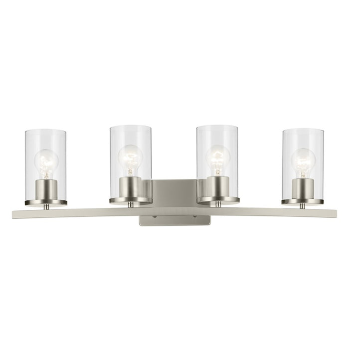 Kichler Crosby 31in 4-Light Vanity Light | Brushed Nickel Steel & Clear Glass | Bathroom & Powder Room Lighting | 100W per Bulb, 4-Bulb | Model 45498NICLR