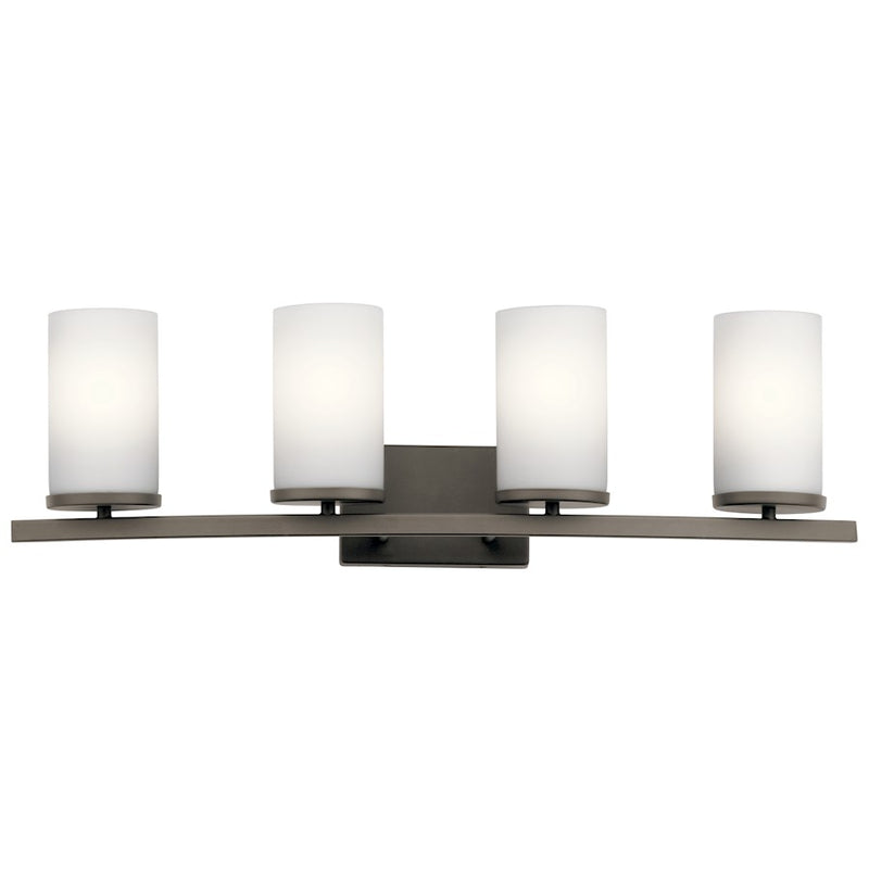 Kichler Crosby 31in 4-Light Vanity | Transitional Olde Bronze and Satin Etched Cased Opal Glass | Bathroom Vanity Light | Model 45498OZ