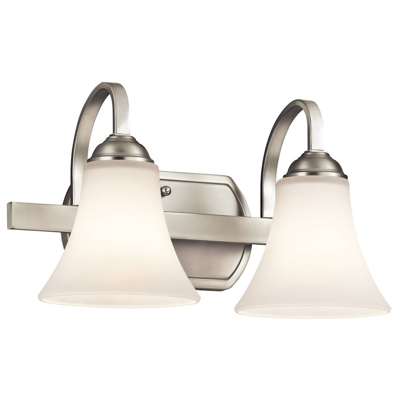 Kichler Keiran 14in 2-Light Bath Vanity Light | Brushed Nickel and Satin Etched White Glass | Bathroom & Powder Room | 14 x 8 in | Model 45512NI