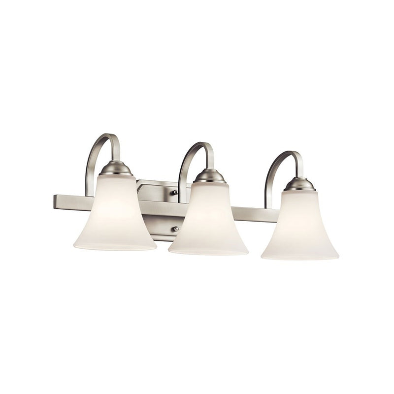 Kichler Keiran 22in 3-Light Vanity Light | Brushed Nickel and Satin Etched Glass | Bathroom Vanity | 22 x 8 in | Model 45513NIL18
