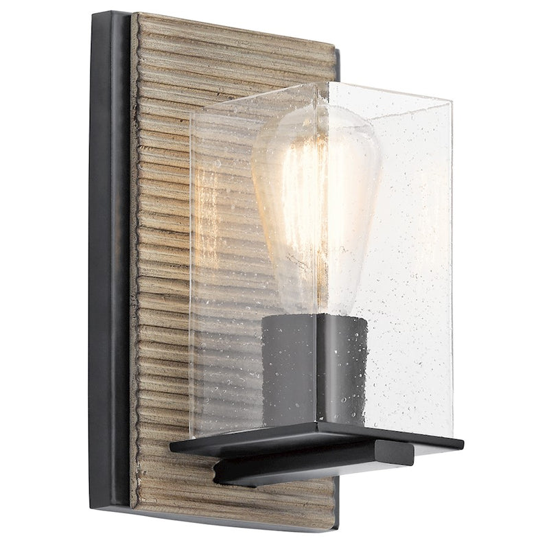 Kichler Millwright 5.5in 1-Light Wall Sconce | Rustic Distressed Antique Gray and Clear Seeded Glass | Bathroom Vanity & Hallway | Model 45542DAG