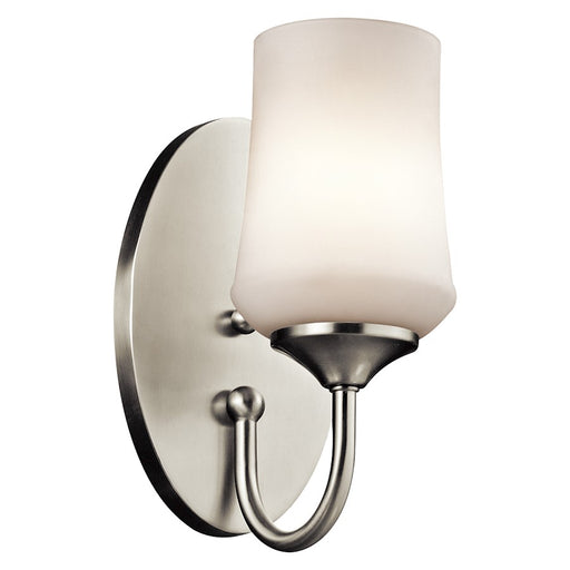 Kichler Aubrey 1-Light Wall Sconce | Transitional Brushed Nickel and Satin Etched Opal Glass | Hallway & Bathroom Vanity | Model 45568NI