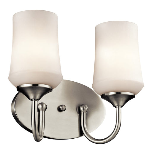 Kichler Aubrey 2-Light Bath Vanity Light | Brushed Nickel and Satin Etched Cased Opal Glass | Bathroom Vanity | 13 x 10.75 x 6.5 in | Model 45569NI