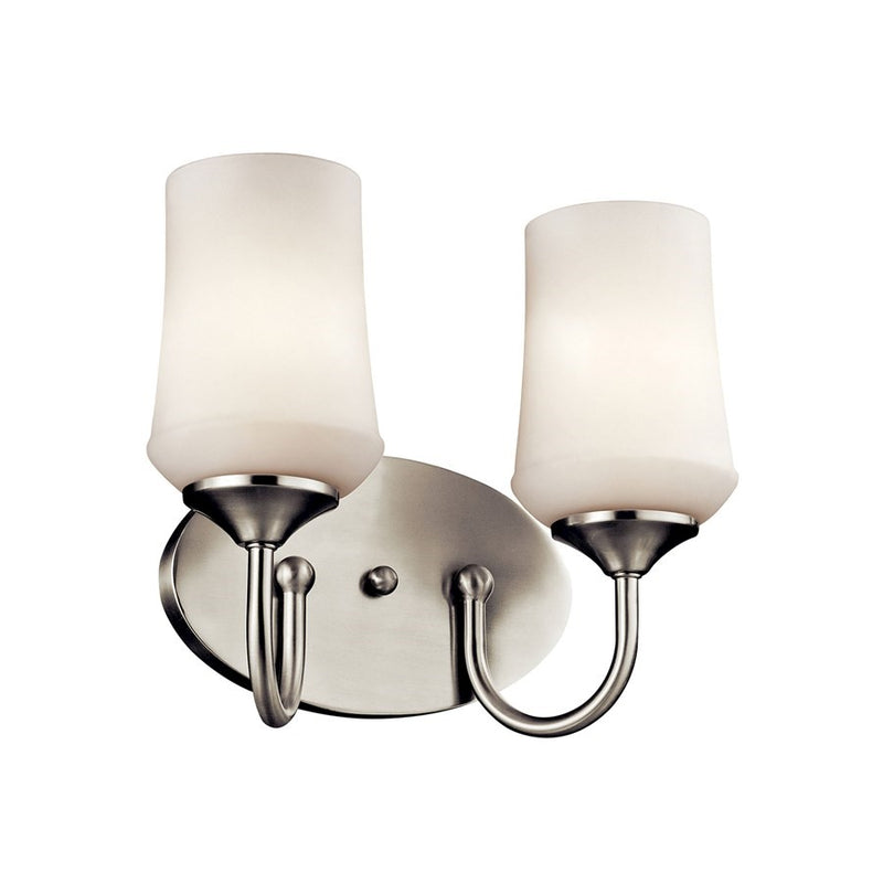 Kichler Aubrey 13in 2-Light Bath Vanity Light | Transitional Brushed Nickel Satin Etched Glass | Bathroom & Powder Room | Model 45569NIL18