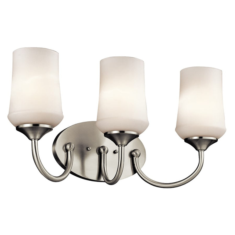 Kichler Aubrey 21in 3-Light Vanity Light | Transitional Brushed Nickel and Satin Etched Opal Glass | Bathroom Vanity | Model 45570NI