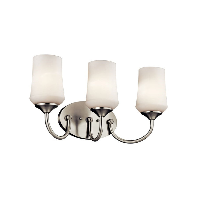 Kichler Aubrey 21in 3-Light LED Vanity Light | Transitional Brushed Nickel and Satin Etched Cased Opal Glass | Bathroom Vanity | Model 45570NIL18