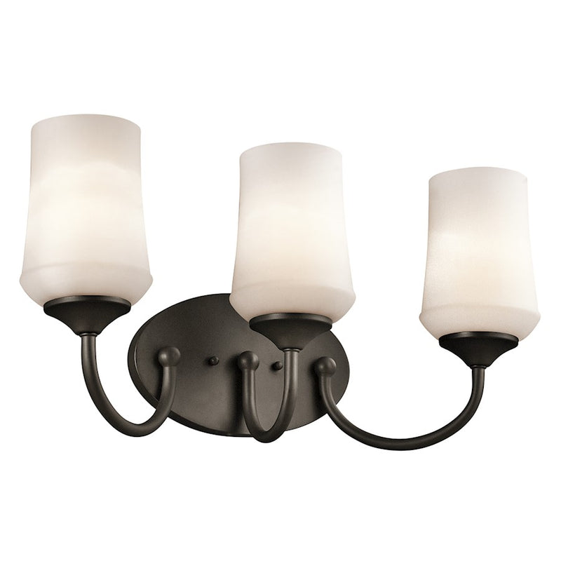 Kichler Aubrey 21in 3-Light Bath Vanity Light | Transitional Olde Bronze Steel & Satin Etched Opal Glass | Bathroom & Powder Room | Model 45570OZ