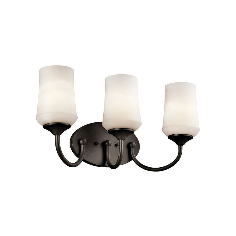 Kichler Aubrey 21in 3-Light Bath Vanity Light | Olde Bronze and Satin Etched Opal Glass | Bathroom & Powder Room | 21 x 11 in | Model 45570OZL18