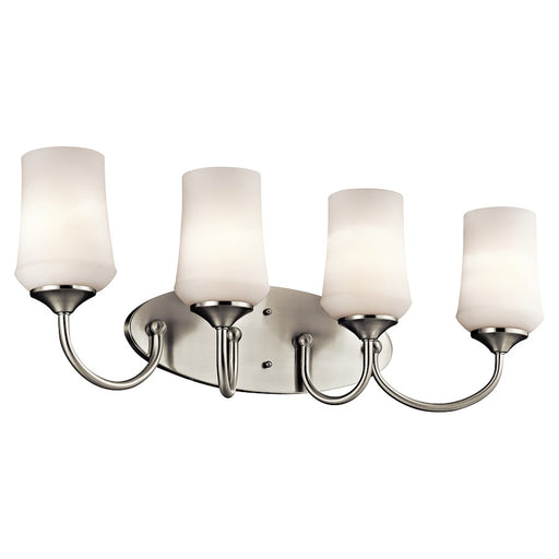 Kichler Aubrey 29in 4-Light Bath Vanity Light | Transitional Brushed Nickel and Satin Etched Cased Opal Glass | Bathroom Vanity | Model 45571NI