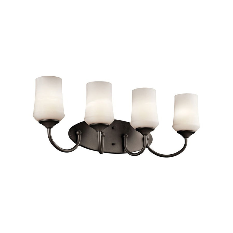 Kichler Aubrey 29in 4-Light LED Vanity Light | Transitional Olde Bronze and Satin Etched Cased Opal Glass | Bathroom Vanity | Model 45571OZL18
