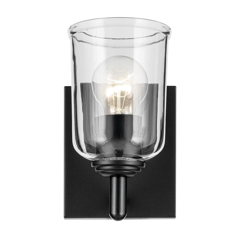 Kichler Shailene 1-Light Bell Wall Sconce | Traditional Black and Clear Glass | Bathroom & Hallway Accent | 5 x 8 in | Model 45572BKCLR