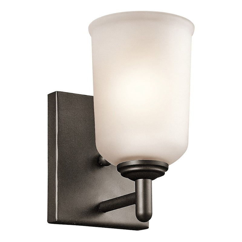Kichler Shailene 5in 1-Light Wall Sconce | Traditional Natural Brass and Clear Satin Etched Glass | Bathroom & Hallway | 5 x 8.25 in | Model 45572NBR