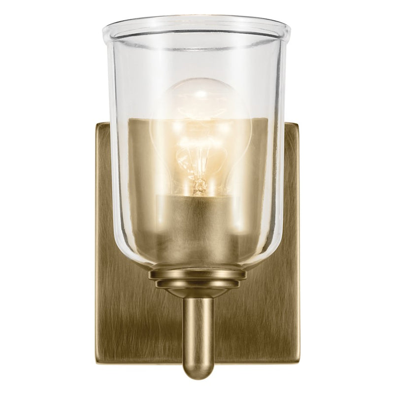Kichler Shailene 1 Light Bell 8.25" Wall Sconce, Brass/Clear