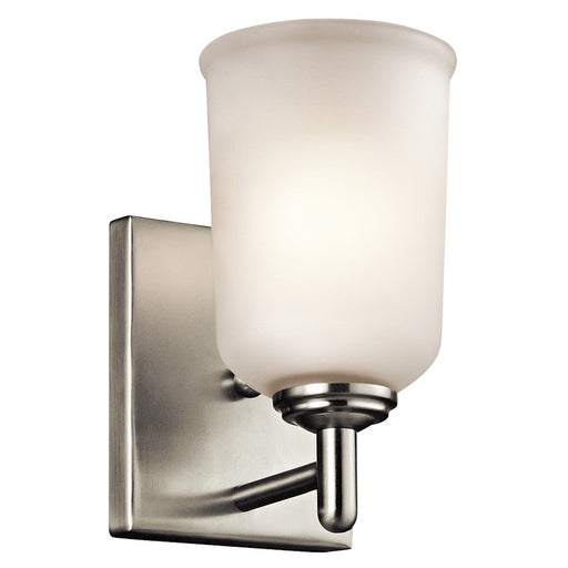 Kichler Shailene 5in 1-Light Wall Sconce | Transitional Brushed Nickel and Satin Etched Glass | Hallway & Bedroom Accent | 5 x 8 in | Model 45572NI