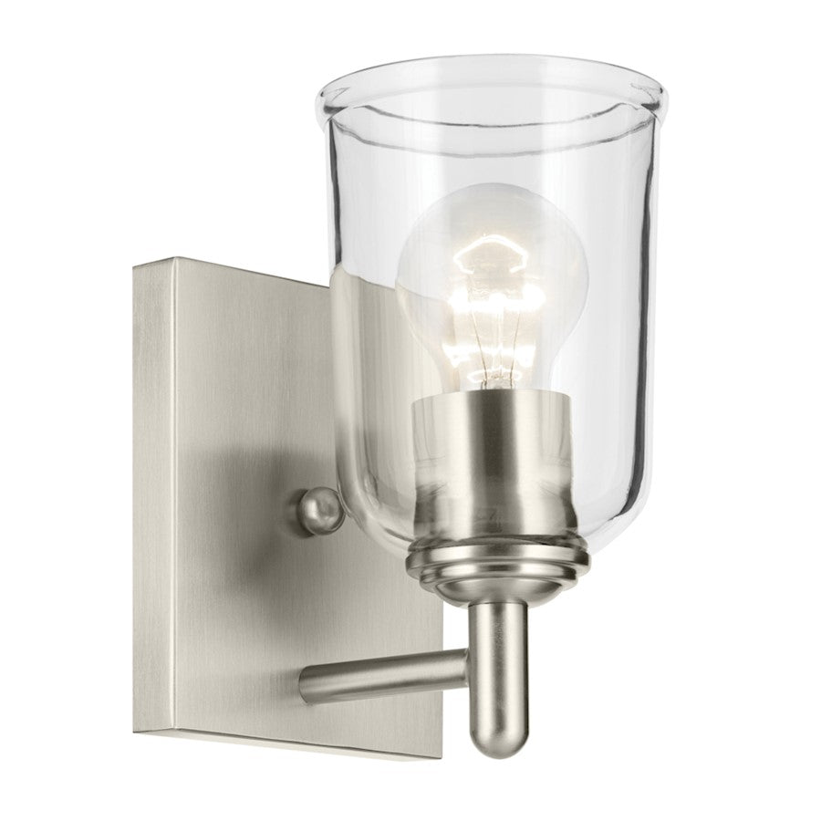 Kichler Shailene 1 Light Bell 8.25" Wall Sconce, Nickel/Clear - 45572NICLR