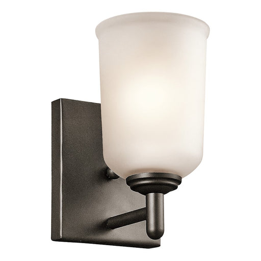 Kichler Shailene 1-Light Wall Sconce | Transitional Olde Bronze and Satin Etched Glass | Bathroom & Hallway Accent | 5 x 8.25 in | Model 45572OZ