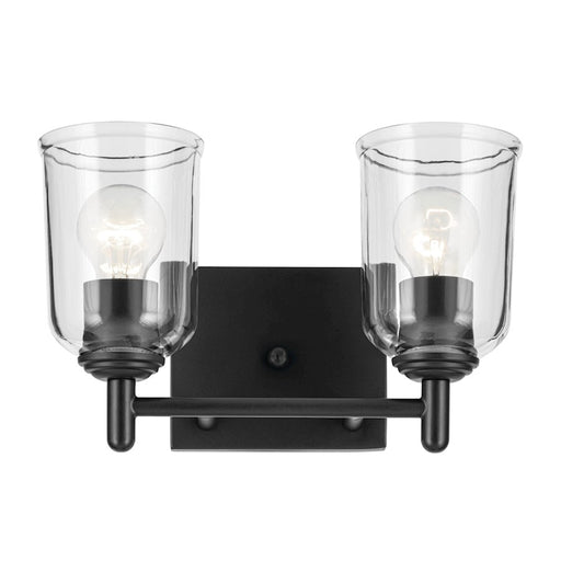 Kichler Shailene 2-Light 8.25in Vanity Light | Traditional Black Steel & Clear Glass | Bathroom & Powder Room Vanity | Max 200W Incan | Model 45573BKCLR