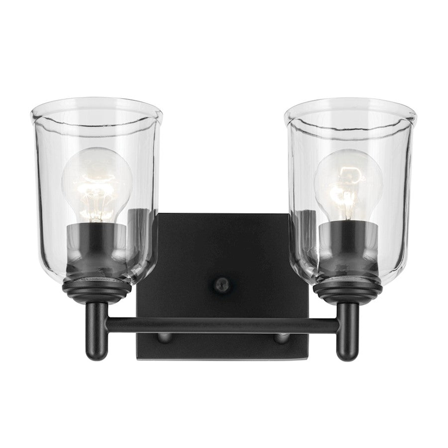 Kichler Shailene 2-Light 8.25in Vanity Light | Traditional Black Steel & Clear Glass | Bathroom & Powder Room Vanity | Max 200W Incan | Model 45573BKCLR
