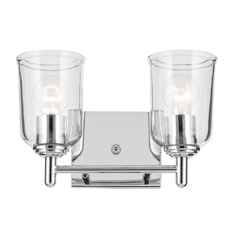 Kichler Shailene 12.5in Wide 2-Light Vanity Light | Traditional Chrome & Clear Glass | Bathroom Vanity & Powder Room | Dimmable | Model 45573CHCLR