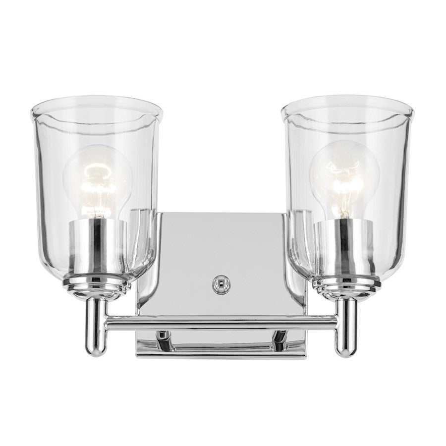 Kichler Shailene 12.5in Wide 2-Light Vanity Light | Traditional Chrome & Clear Glass | Bathroom Vanity & Powder Room | Dimmable | Model 45573CHCLR