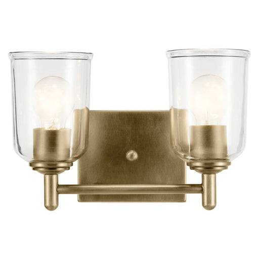 Kichler Shailene 12.5in Wide 2-Light Vanity Light | Traditional Natural Brass & Clear Glass | Bathroom Vanity Lighting | 100W Max | Model 45573NBRCLR