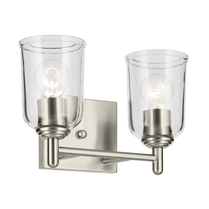 Kichler Shailene 2 Light 8.25in Vanity Light | Traditional Brushed Nickel & Clear Glass | Bathroom Vanity & Powder Room | 120W | Model 45573NICLR