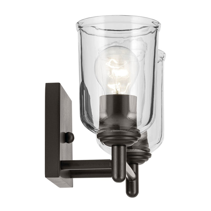 Kichler Shailene 2-Light Linear Vanity Light 12.5in Wide | Olde Bronze Steel & Clear Glass | Bathroom Damp Rated | 100W Incandescent | Model 45573OZCLR