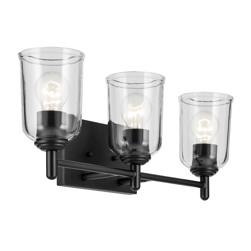 Kichler Shailene 3-Light 21in Linear Vanity Light | Traditional Black Steel & Clear Glass | Bathroom Vanity & Damp Location | 300W Max | Model 45574BKCLR