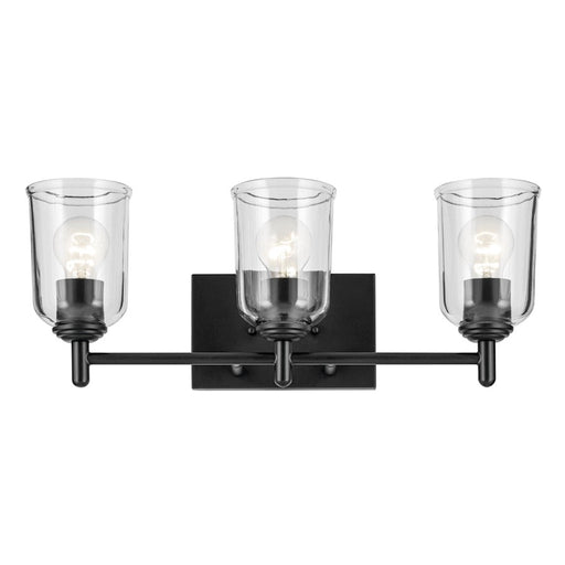 Kichler Shailene 3-Light 21in Linear Vanity Light | Traditional Black Steel & Clear Glass | Bathroom Vanity & Damp Location | 300W Max | Model 45574BKCLR