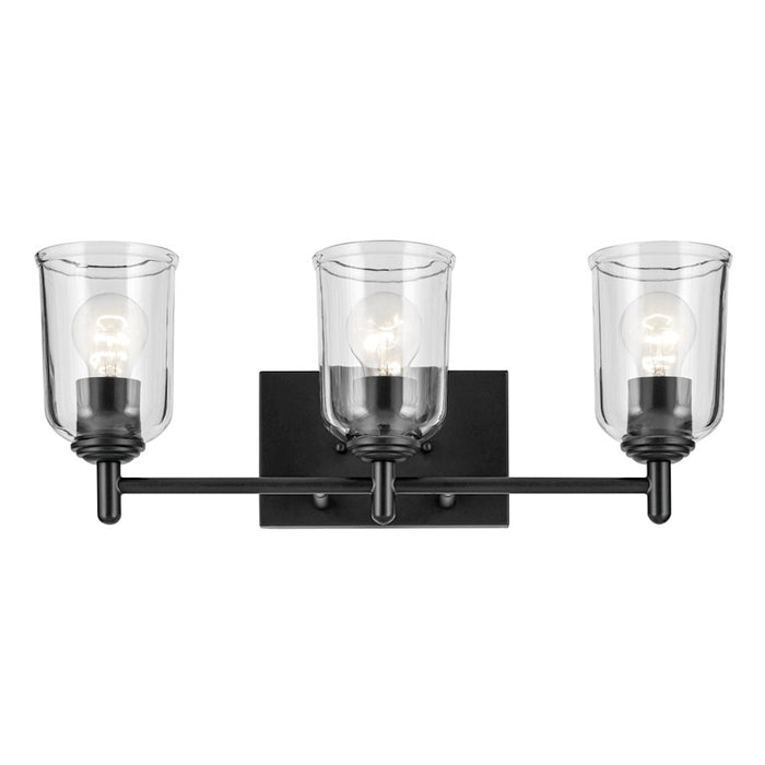 Kichler Shailene 3-Light 21in Linear Vanity Light | Traditional Black Steel & Clear Glass | Bathroom Vanity & Damp Location | 300W Max | Model 45574BKCLR