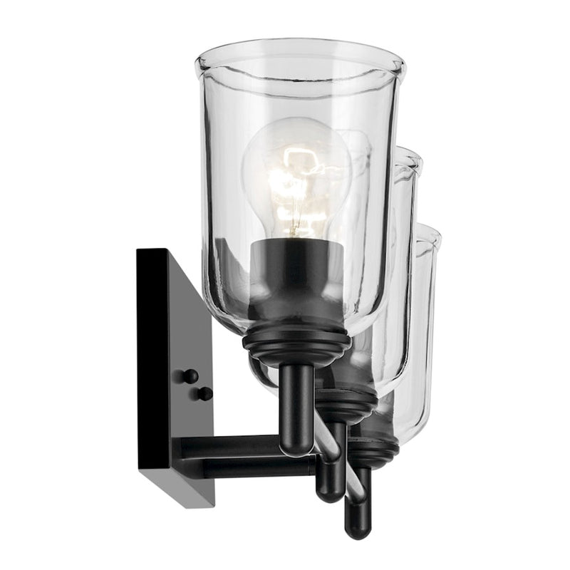 Kichler Shailene 3-Light 21in Linear Vanity Light | Traditional Black Steel & Clear Glass | Bathroom Vanity & Damp Location | 300W Max | Model 45574BKCLR