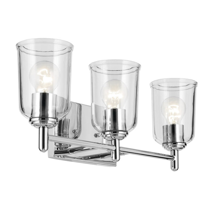 Kichler Shailene 21in Wide 3-Light Vanity Light | Traditional Chrome & Clear Glass | Bathroom Vanity Light | 300W Incandescent, E26 | Model 45574CHCLR