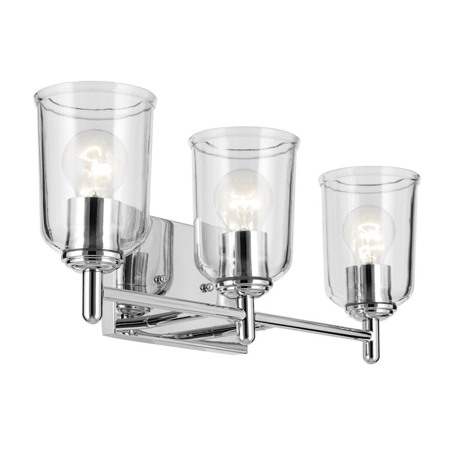 Kichler Shailene 21in Wide 3-Light Vanity Light | Traditional Chrome & Clear Glass | Bathroom Vanity Light | 300W Incandescent, E26 | Model 45574CHCLR