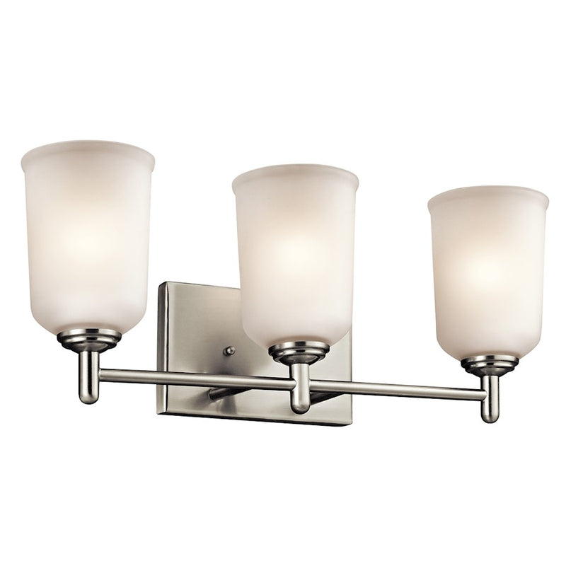 Kichler Shailene 21in 3-Light Bath Vanity Light | Transitional Brushed Nickel and Satin Etched Glass | Bathroom Vanity | Model 45574NI