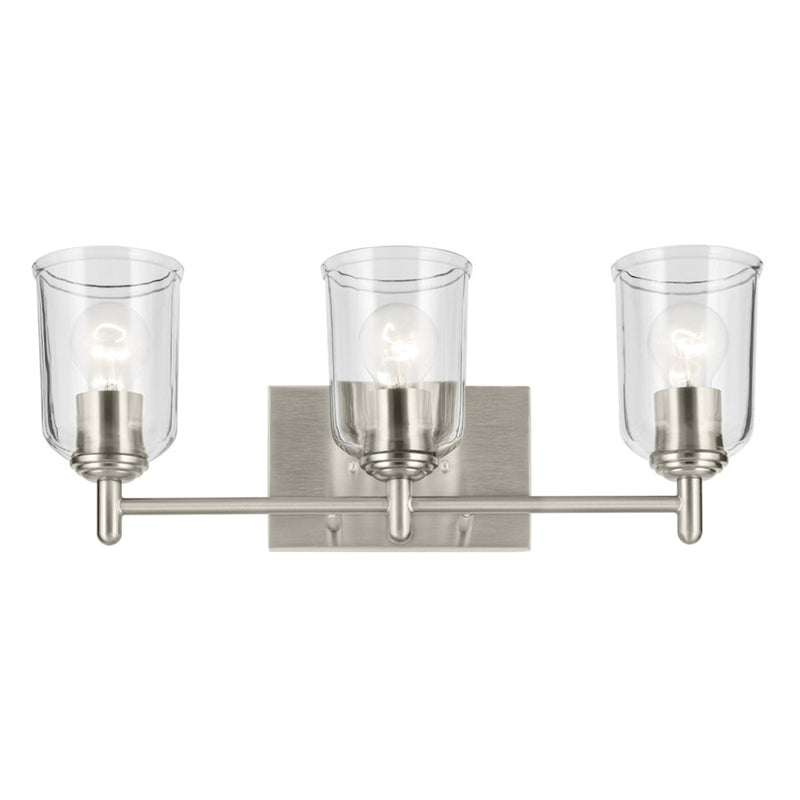 Kichler Shailene 3 Light Linear Vanity Light | Traditional Brushed Nickel & Clear Glass | Bathroom Vanity & Dressing Area Light | 100W | Model 45574NICLR