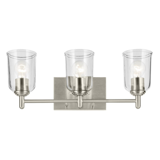 Kichler Shailene 3 Light Linear Vanity Light | Traditional Brushed Nickel & Clear Glass | Bathroom Vanity & Dressing Area Light | 100W | Model 45574NICLR