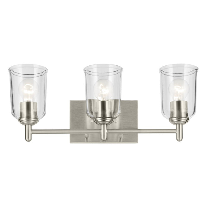 Kichler Shailene 3 Light Linear Vanity Light | Traditional Brushed Nickel & Clear Glass | Bathroom Vanity & Dressing Area Light | 100W | Model 45574NICLR