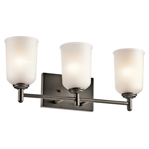 Kichler Shailene 21in 3-Light Bath Vanity Light | Transitional Olde Bronze & Satin Etched Glass | Bathroom Vanity | 8.25in H Damp | Model 45574OZ