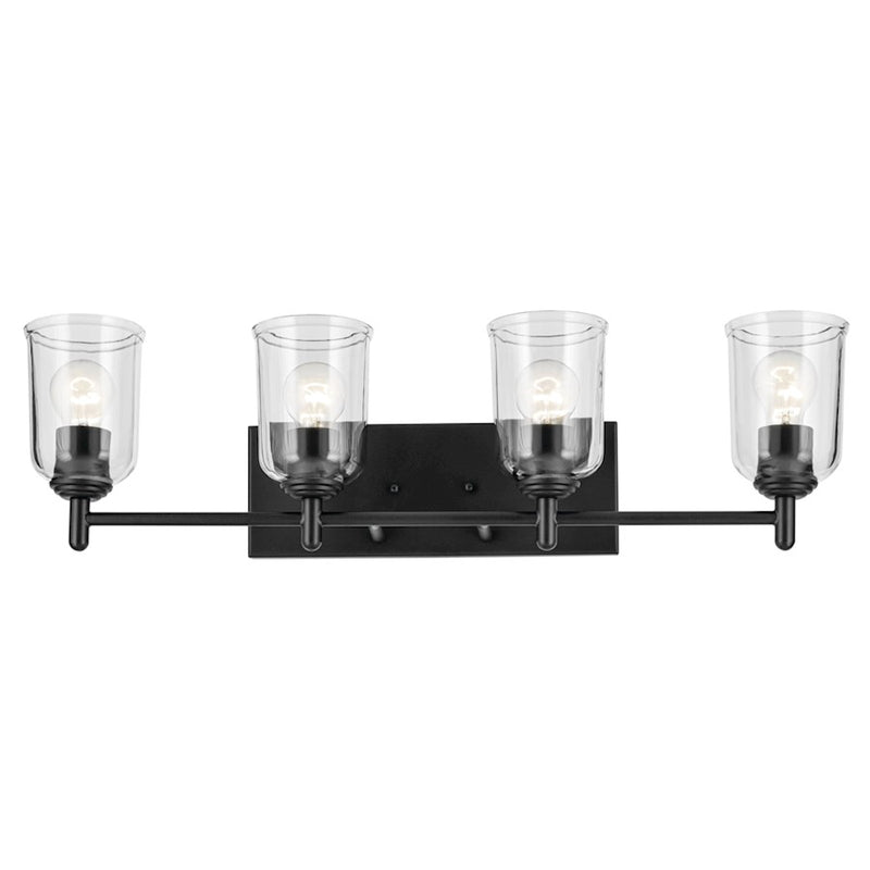 Kichler Shailene 30in 4-Light Linear Vanity Light | Traditional Black Steel & Clear Glass | Bathroom Above-Vanity Light | 100W x 4 | Model 45575BKCLR